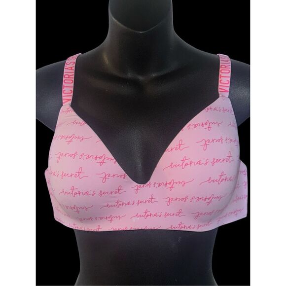 Beautiful Victoria’s Secret lightly Lined t-shirt pink logo Bra 38C Good CONDIT - Picture 2 of 5